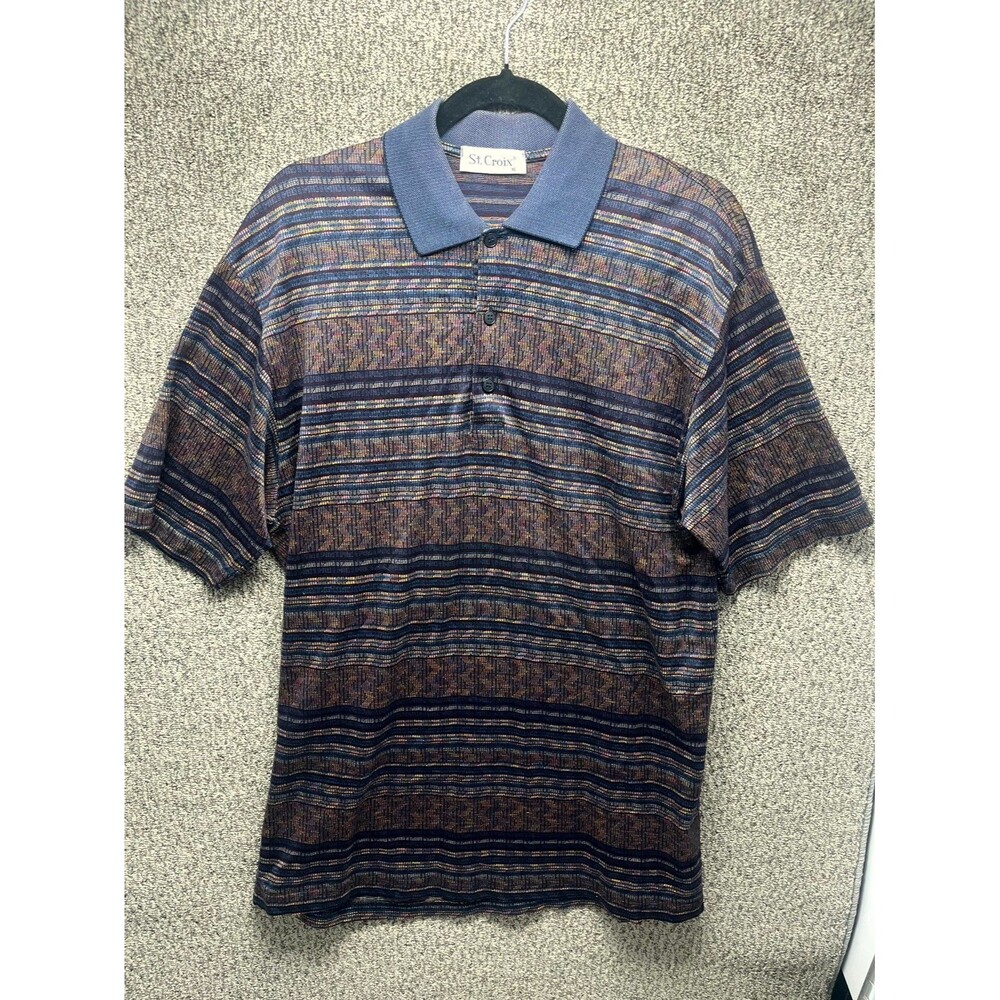 Vintage St. Croix Polo Shirt Mens XL Multicolor Striped Short Sleeve Pullover